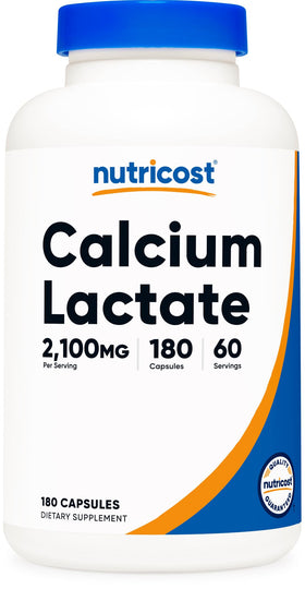 Bouteille de Nutricost Calcium Lactate 180 capsules vue de face