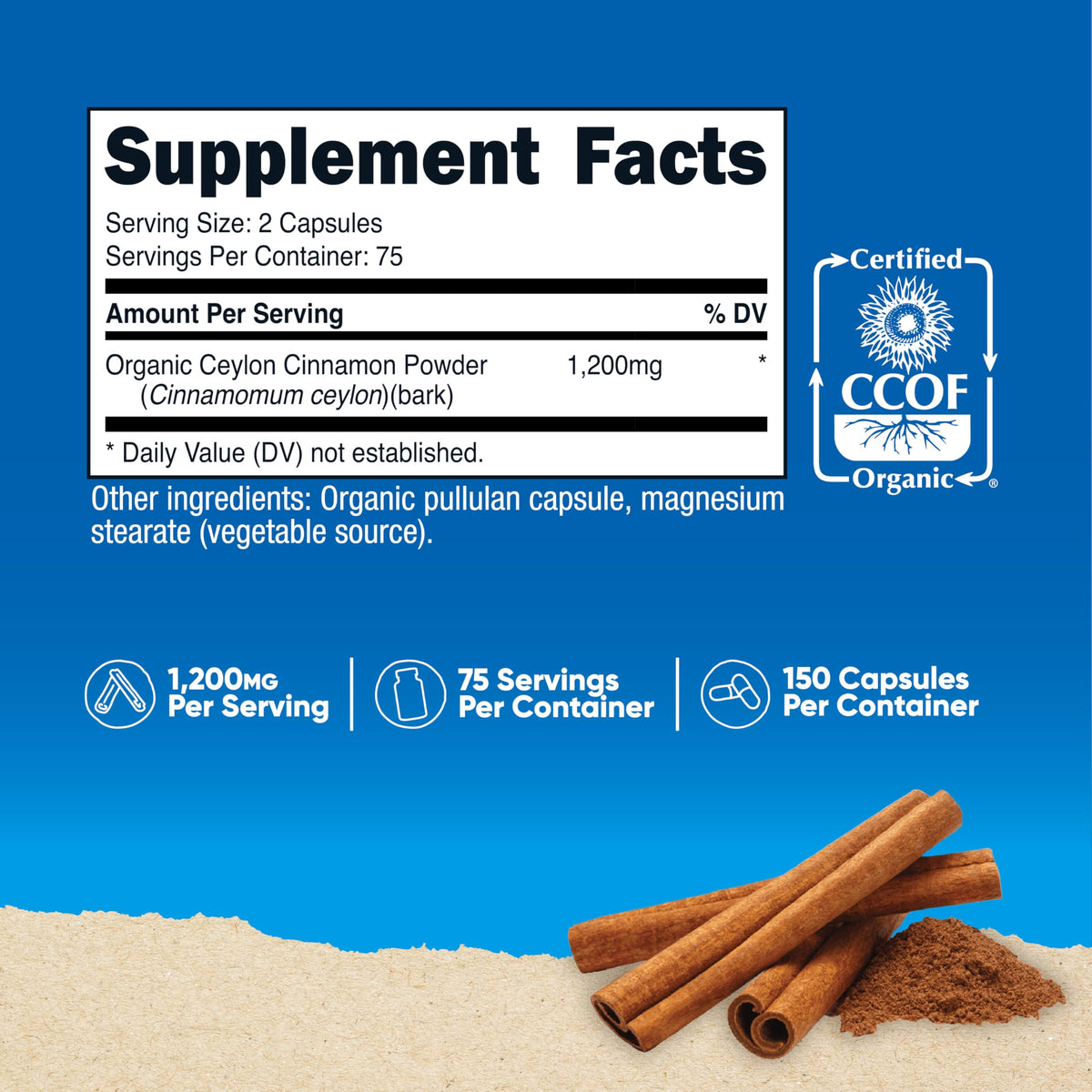 Bouteille de Nutricost Cannelle de Ceylan avec étiquette détaillée