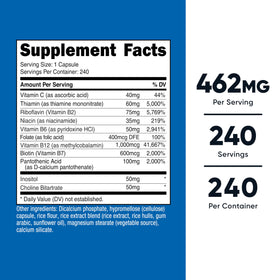 Bouteille de Nutricost Complexe de Vitamines B avec capsules visibles
