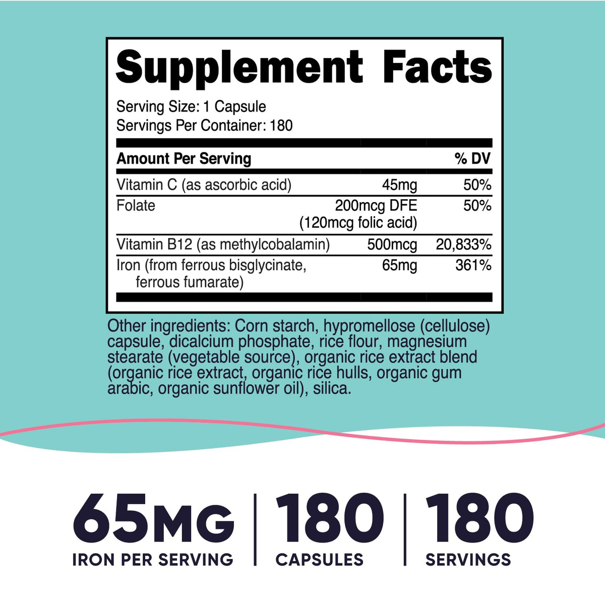 Bouteille de Nutricost Fer pour Femmes 65mg avec étiquette