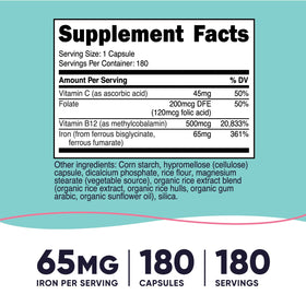 Bouteille de Nutricost Fer pour Femmes 65mg avec étiquette