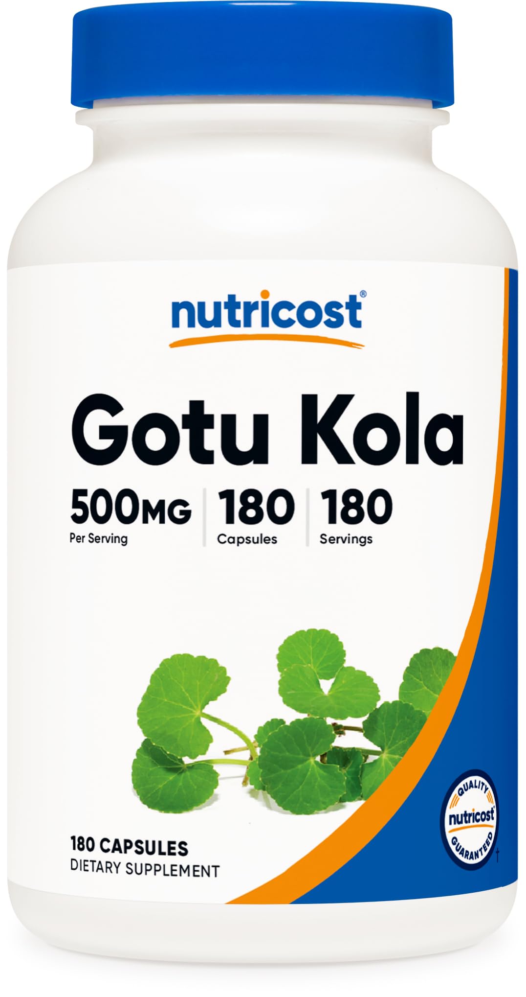 Bouteille de Nutricost Gotu Kola 500mg 180 capsules vue de face