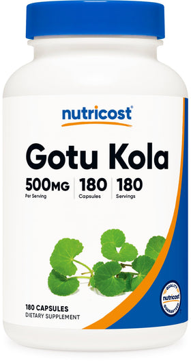 Bouteille de Nutricost Gotu Kola 500mg 180 capsules vue de face