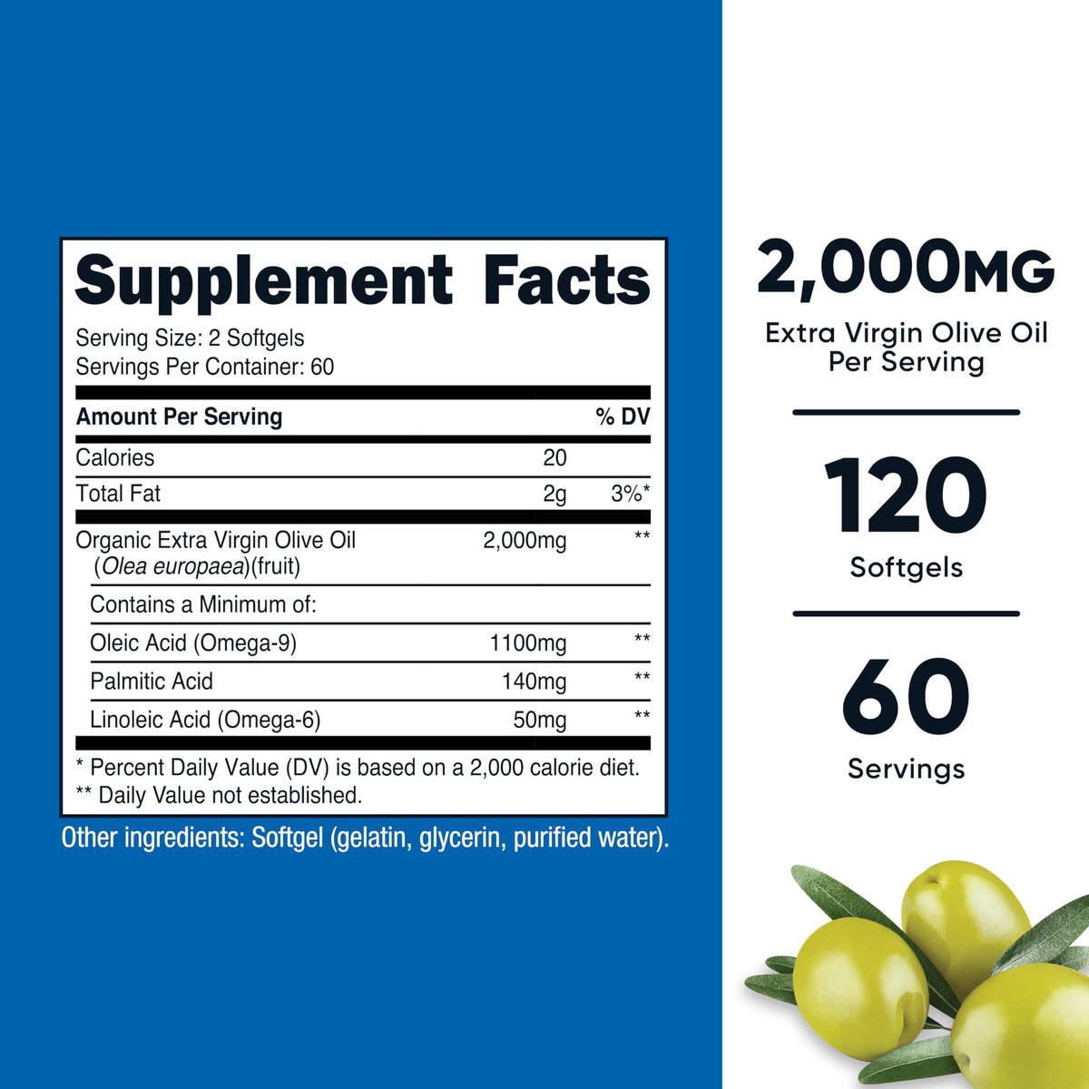 Bouteille de Nutricost huile d'olive extra vierge 120 gélules