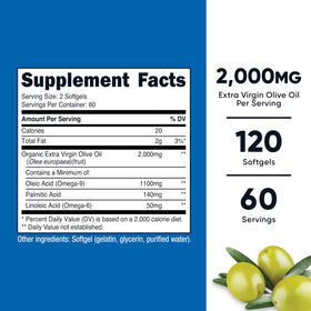 Bouteille de Nutricost huile d'olive extra vierge 120 gélules