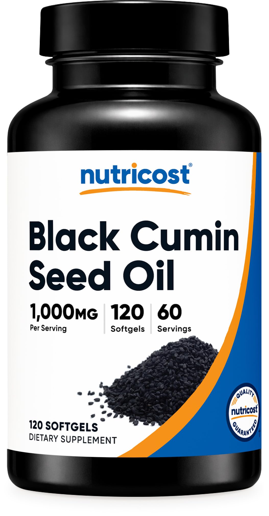 Bouteille de Nutricost Huile de Graines Noires 1000mg avec 120 gélules molles