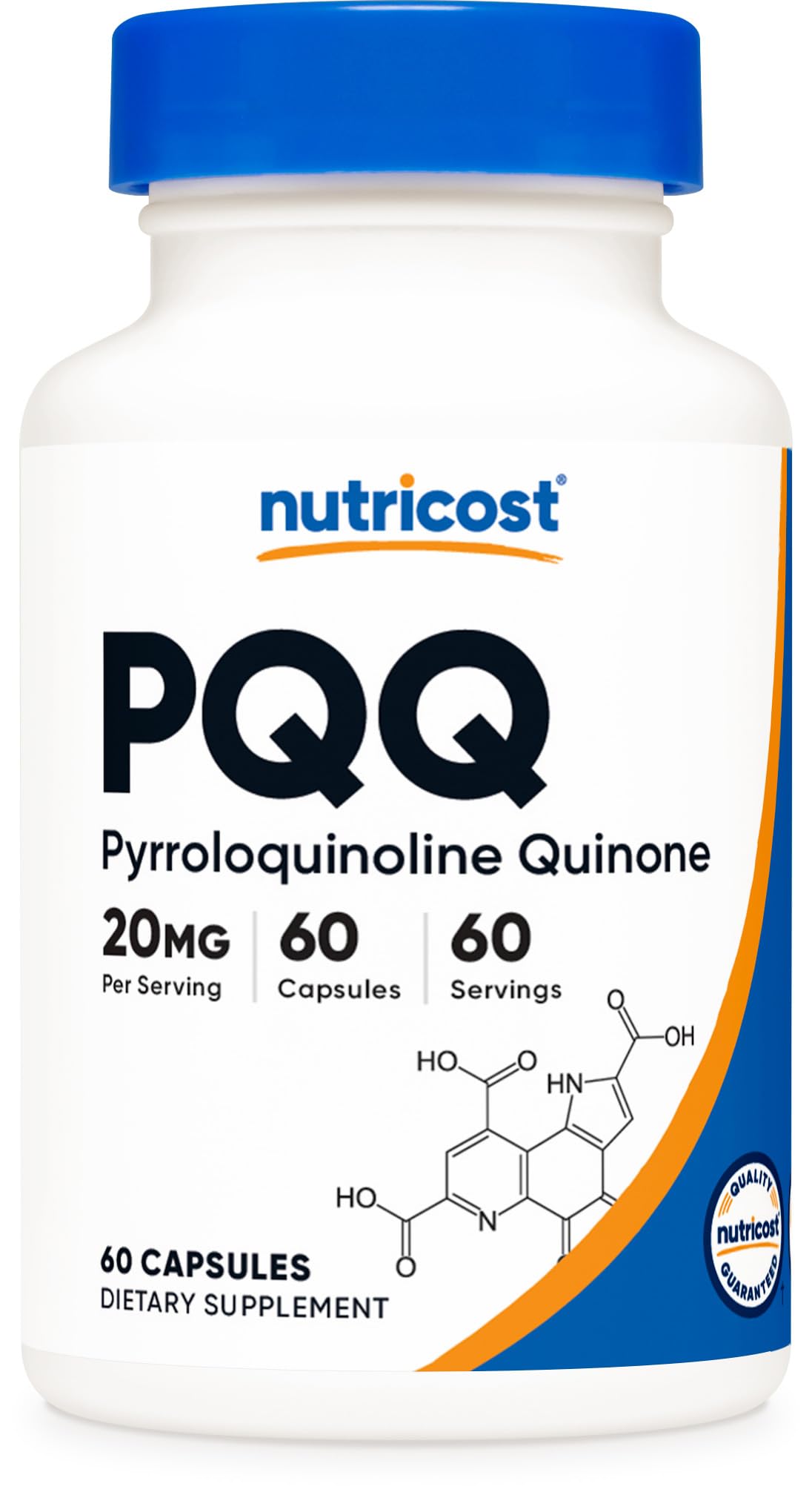 Bouteille de Nutricost PQQ 20mg contenant 60 capsules végétariennes