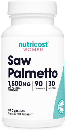 Bouteille de Nutricost Saw Palmetto 1500mg pour femmes vue de face
