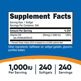 Bouteille de Nutricost Vitamine D3 1000iu avec étiquette
