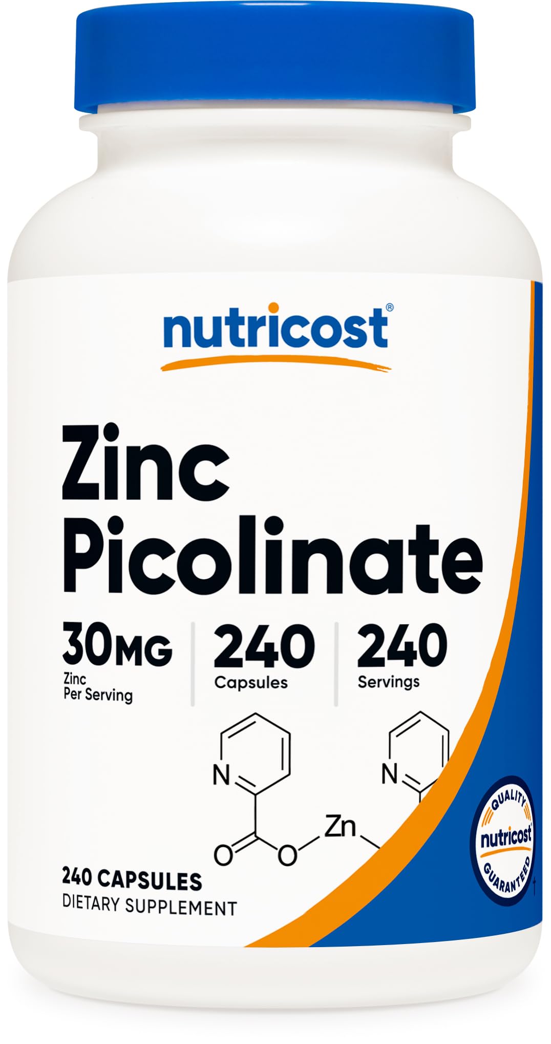 Bouteille de Nutricost Zinc Picolinate 30mg 240 capsules végétariennes