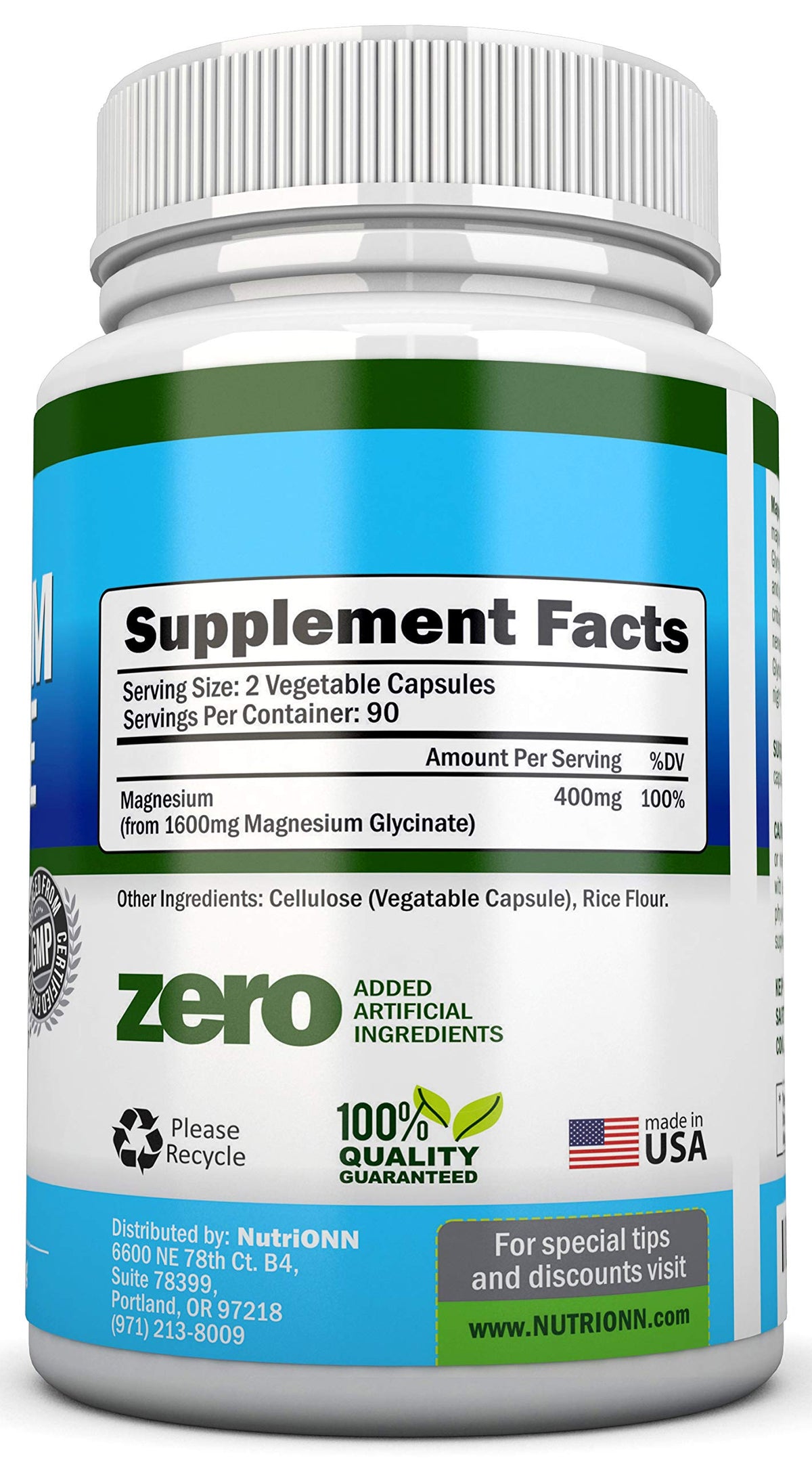 Bouteille de NutriONN Glycinate de Magnésium avec étiquette visible