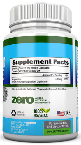 Bouteille de NutriONN Glycinate de Magnésium avec étiquette visible