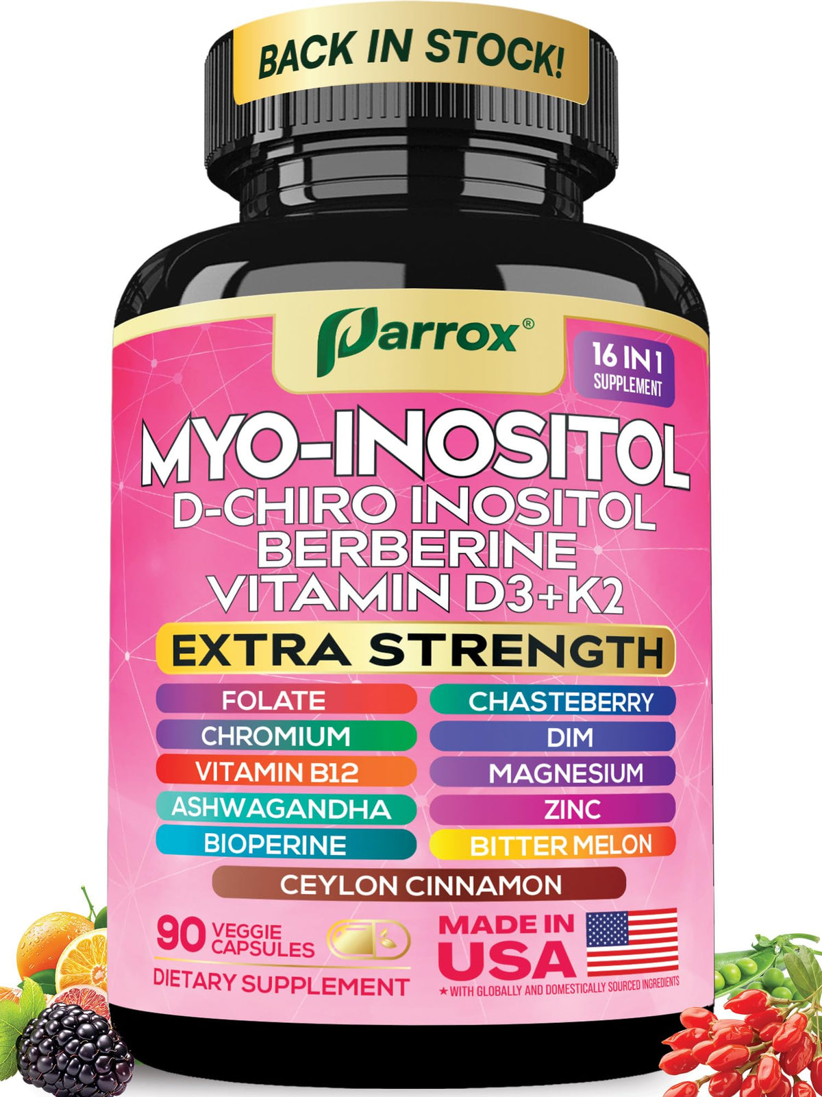 Bouteille de Parrox Myo-Inositol 90 capsules végétales vue de face