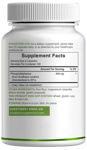 Bouteille de phosphatidylsérine 400mg avec gélules visibles