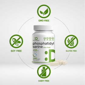 Bouteille de phosphatidylsérine 400mg sur un fond blanc