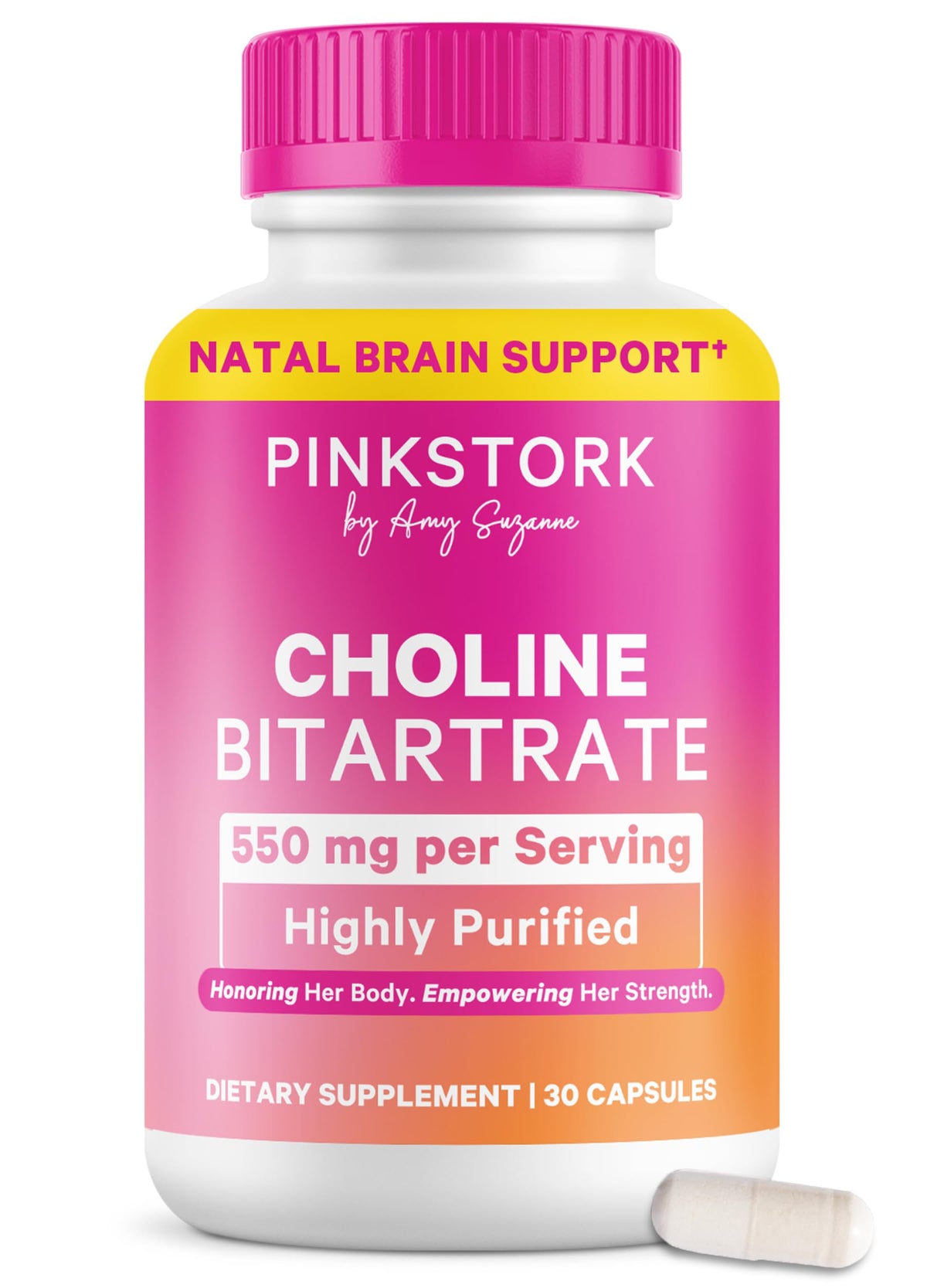 Bouteille de Pink Stork Choline Bitartrate 550 mg vue de face