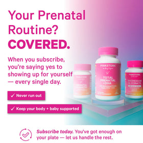 Bouteille de Pink Stork Choline Bitartrate avec arrière-plan naturel