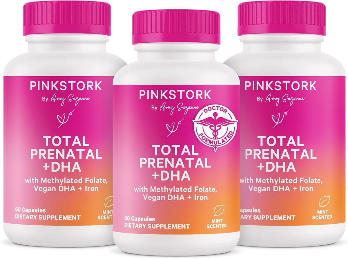 Bouteille de Pink Stork Total Prenatal + DHA vue de face