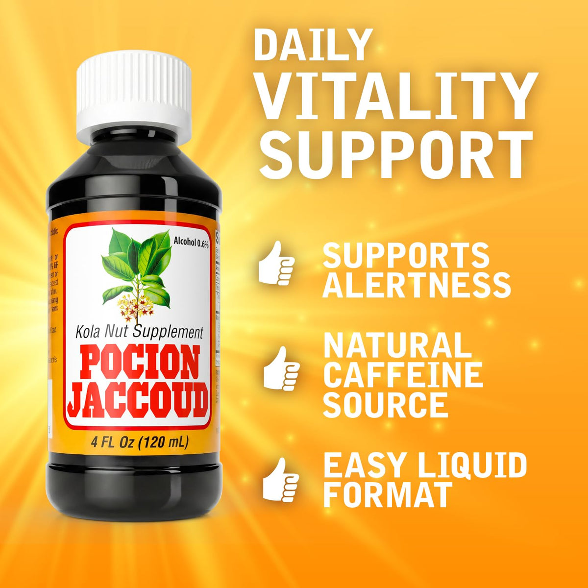 Bouteille de Pocion Jaccoud Kola Nut Elixir sur une table