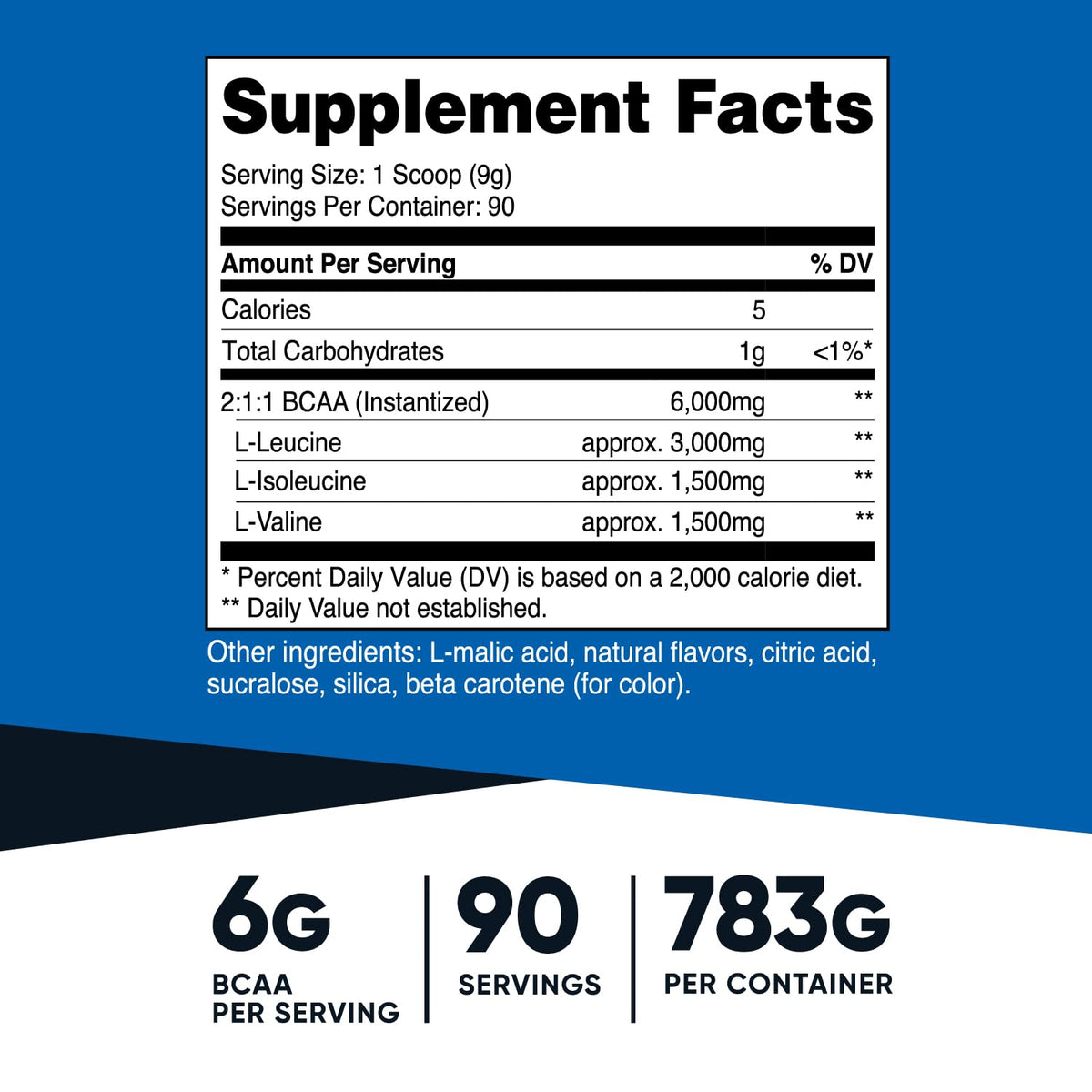 Bouteille de poudre BCAA Nutricost ananas avec dosage