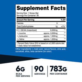 Bouteille de poudre BCAA Nutricost ananas avec dosage