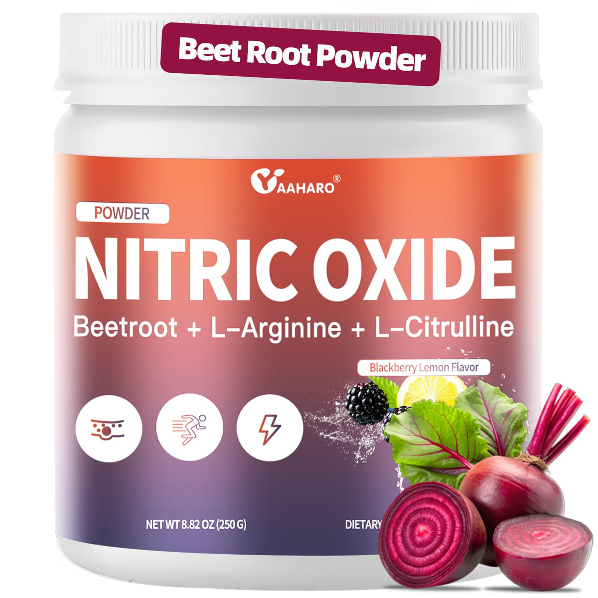 Bouteille de poudre de betterave YAAHARO 308g vue de face