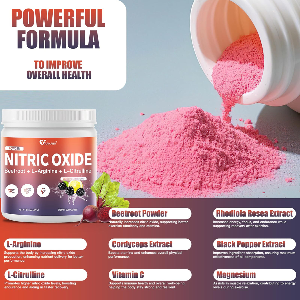 Bouteille de poudre de betterave YAAHARO vue de côté