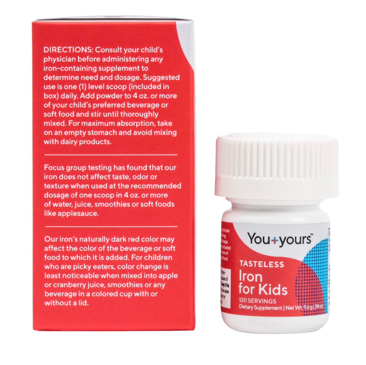 Bouteille de poudre de fer inodore You+yours, dimensions visibles