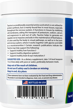 Bouteille de poudre de taurine Best Naturals avec fond blanc