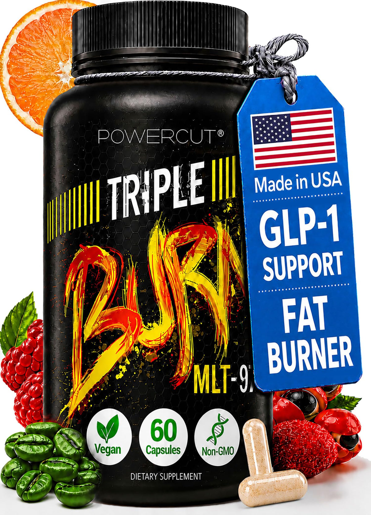 Bouteille de powercut Triple Burn 60 capsules vue de face