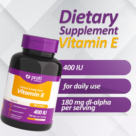 Bouteille de Prati Donaduzzi Vitamine E avec étiquette visible