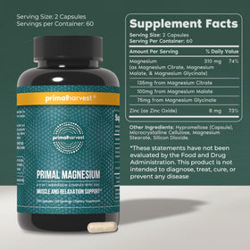Bouteille de Primal Harvest Magnésium 135mg avec étiquette