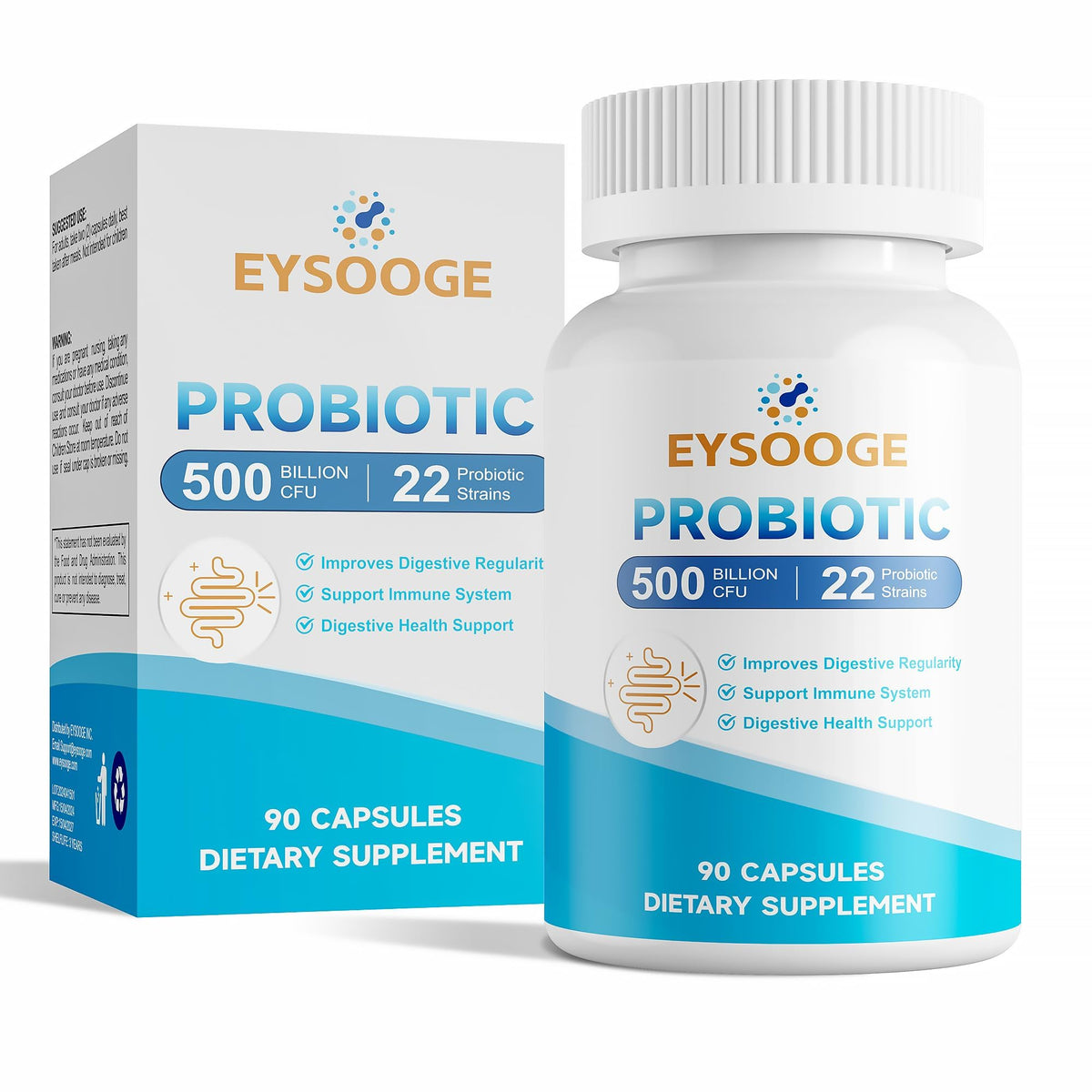 Bouteille de probiotiques EYSOOGE 90 capsules vue de face