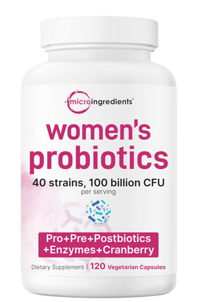 Bouteille de probiotiques Micro Ingredients pour femmes, 120 capsules végétales