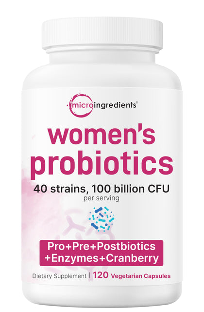 Bouteille de probiotiques Micro Ingredients pour femmes, 120 capsules végétales