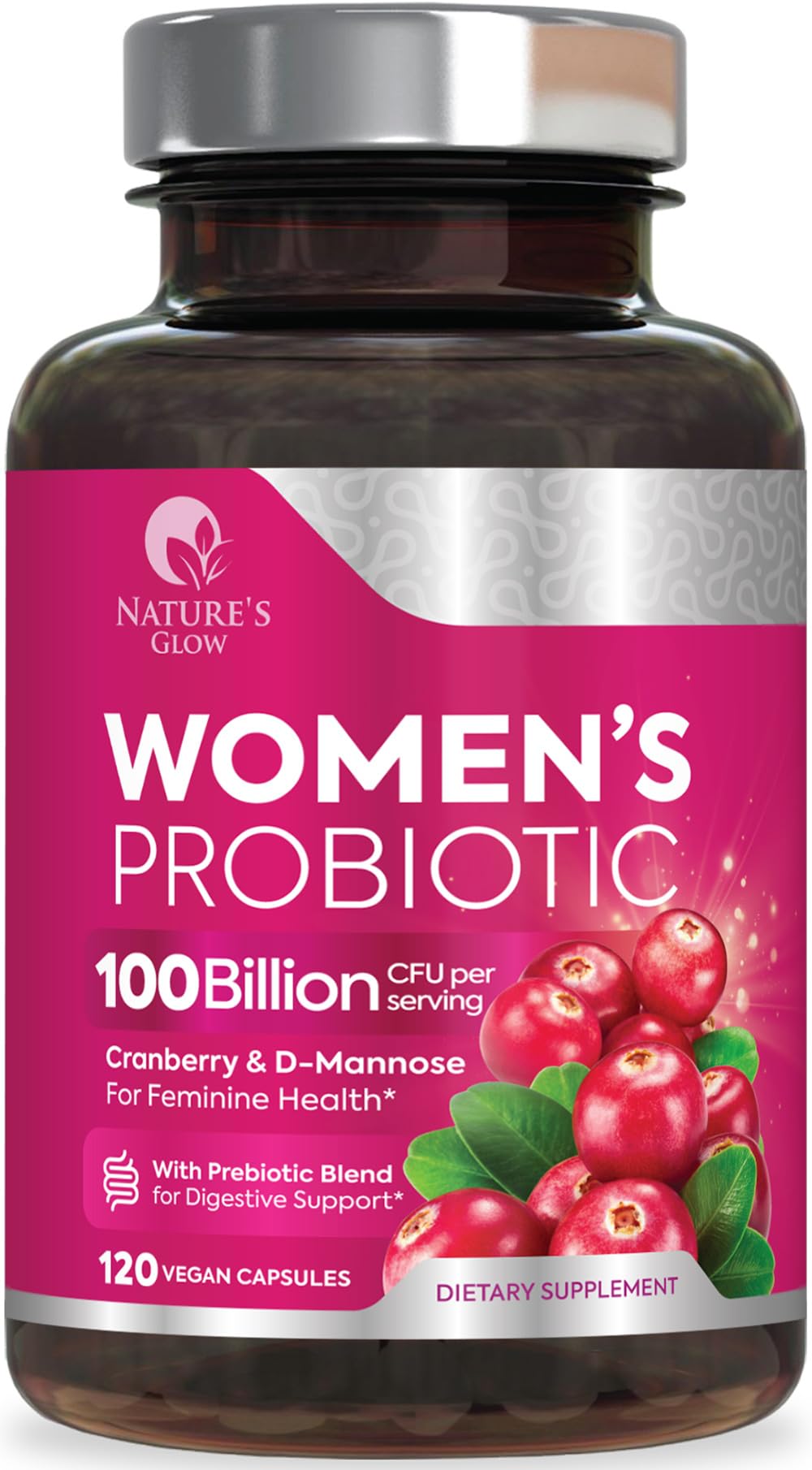 Bouteille de probiotiques Nature's Glow 120 capsules vue de face