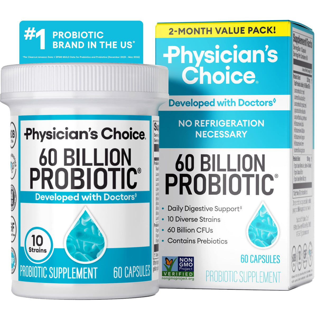 Bouteille de probiotiques Physician's CHOICE 60 milliards CFU vue de face