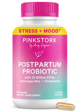 Bouteille de probiotiques postnatals Pink Stork avec 30 capsules
