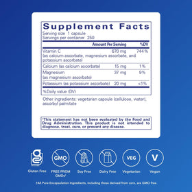 Bouteille de Pure Encapsulations avec capsules d'acide ascorbique tamponné