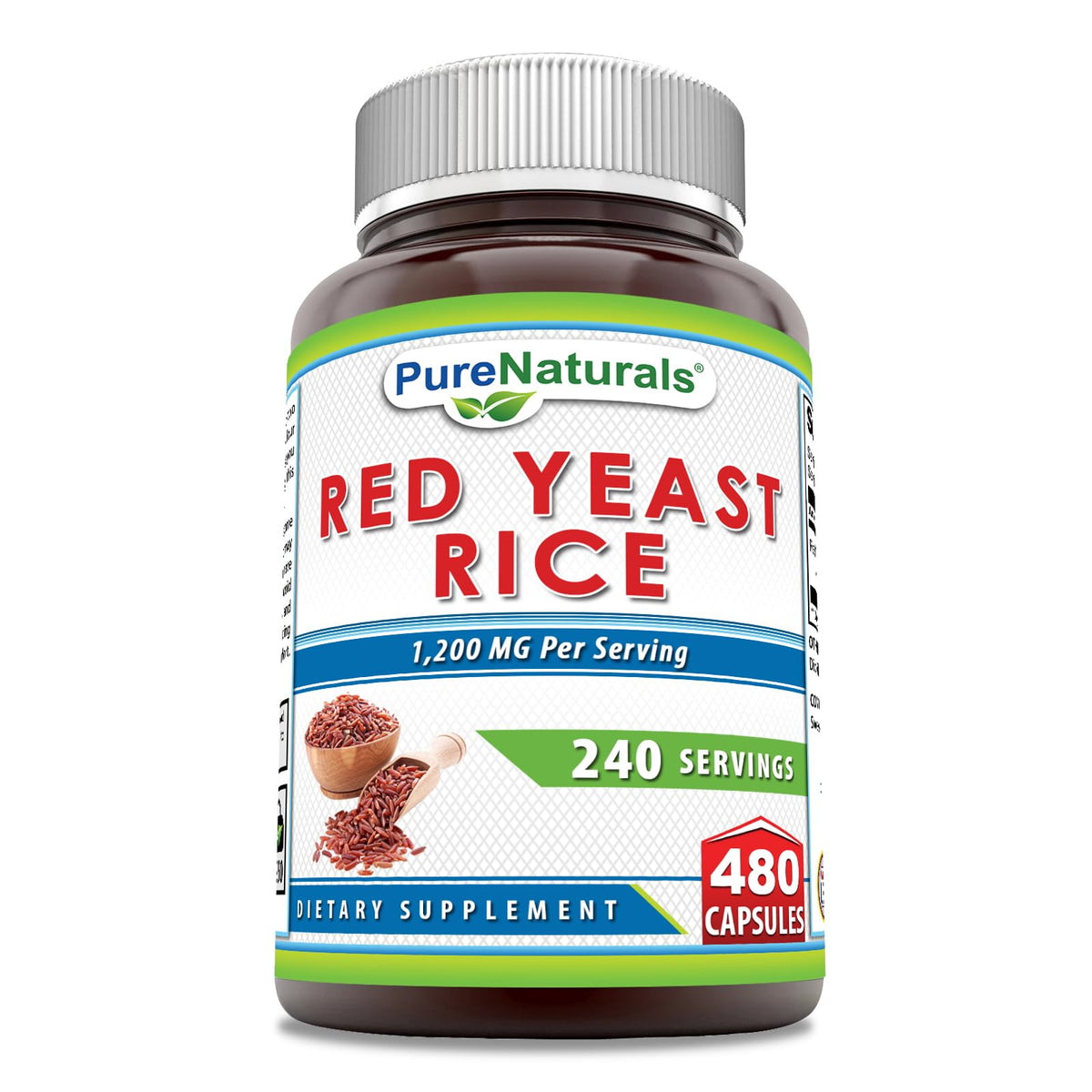 Bouteille de Pure Naturals Riz Rouge 1200 mg 480 capsules vue de face