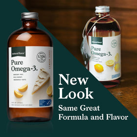 Bouteille de Pure Omega 3 Natural Force avec un fond citron