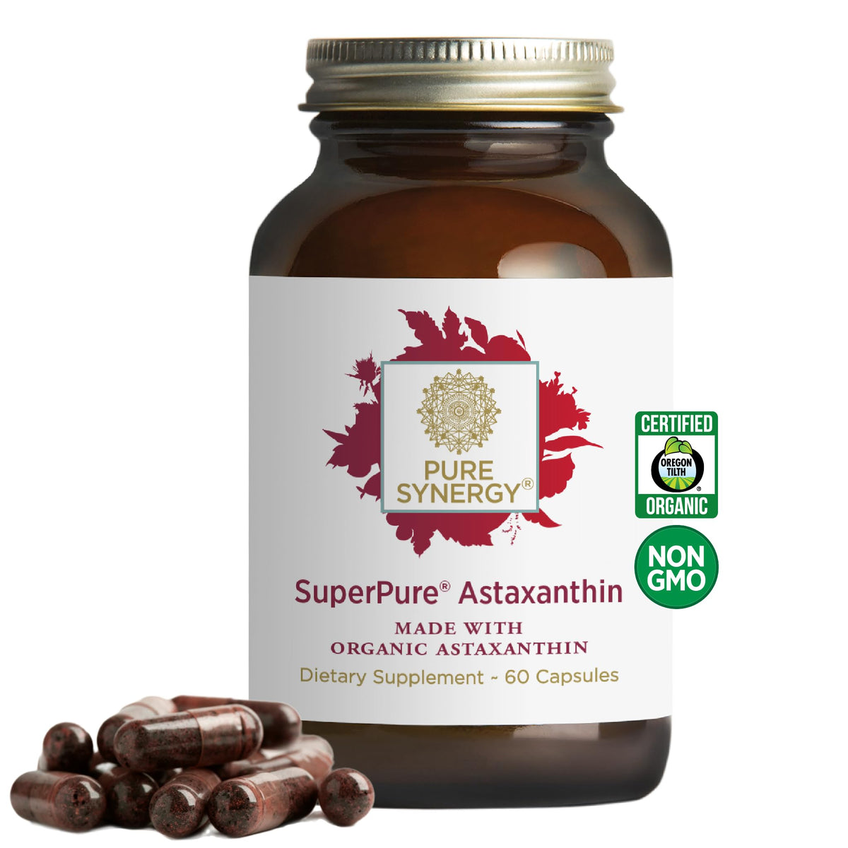 Bouteille de PURE SYNERGY Astaxanthin Bio 60 capsules vue de face
