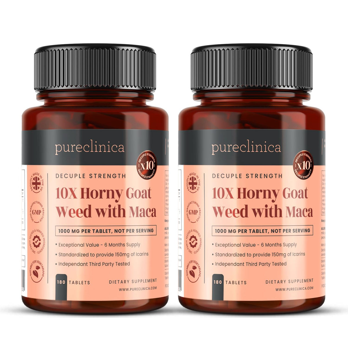 Bouteille de pureclinica Horny Goat Weed 750mg avec Maca, vue de face