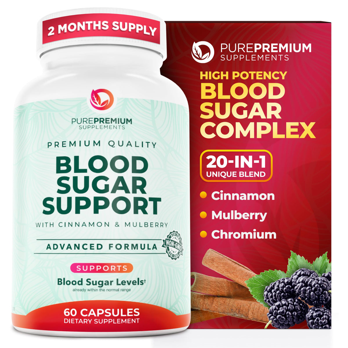 Bouteille de PurePremium Complément Alimentaire Soutien Glycémique 60 Capsules vue de face