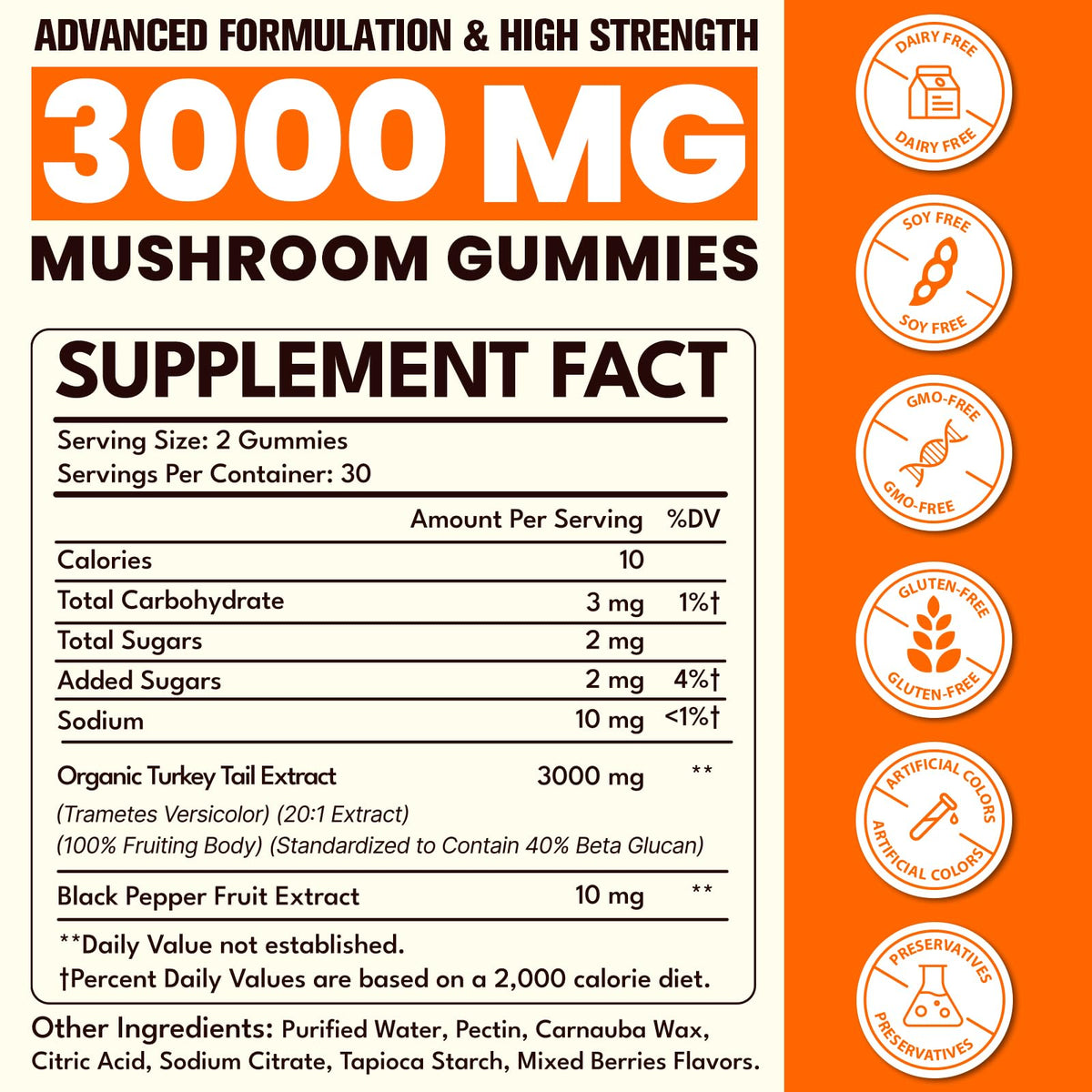 Bouteille de Qazwer gummies de champignon Turkey Tail, étiquette visible