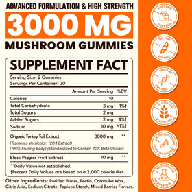 Bouteille de Qazwer gummies de champignon Turkey Tail, étiquette visible