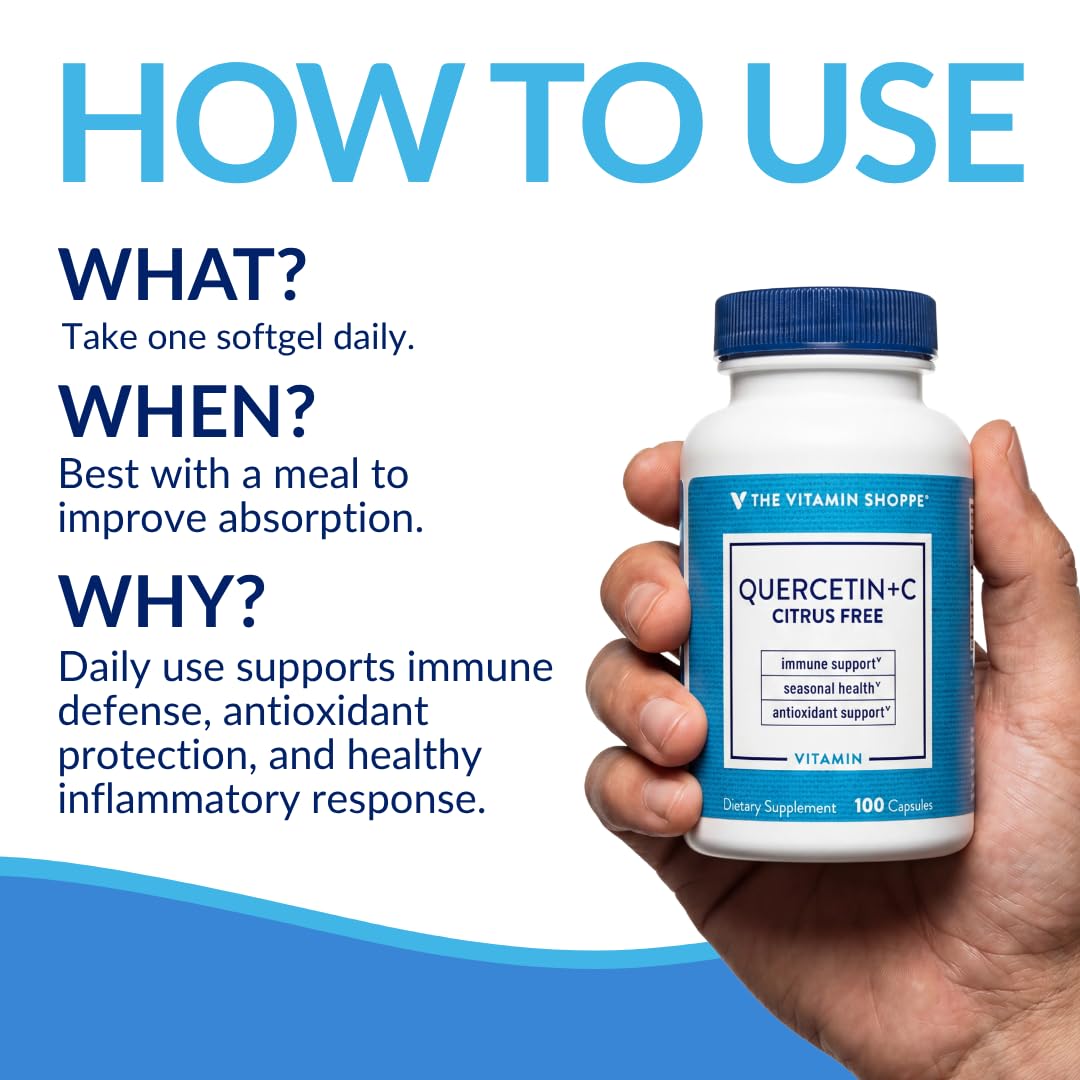 Bouteille de Quercetin + C sans agrumes ouverte avec capsules visibles