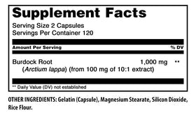 Bouteille de Racine de Bardane Amazing Nutrition avec étiquette détaillée