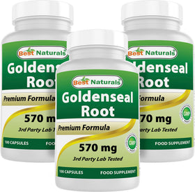 Bouteille de racine de Goldenseal Best Naturals 570 mg 100 capsules vue de face