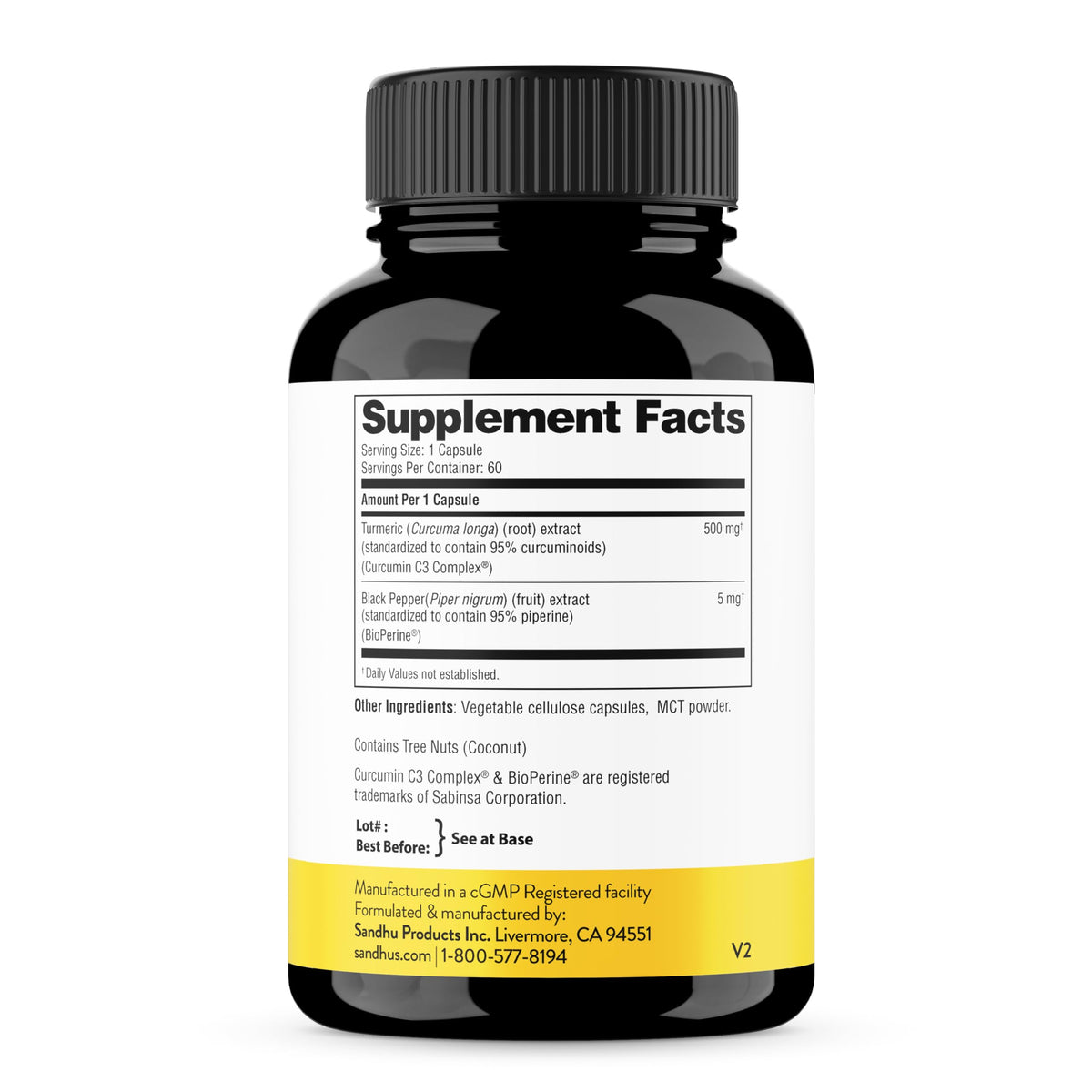 Bouteille de Sandhu's Curcumin C3 Complex avec étiquette
